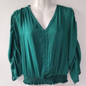 Philosophy Emerald Green Long Rouched Sleeve Blouse.